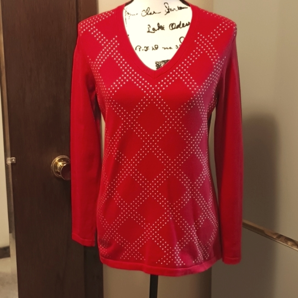 Tommy Hilfiger red sweater with gold accents, size: medium